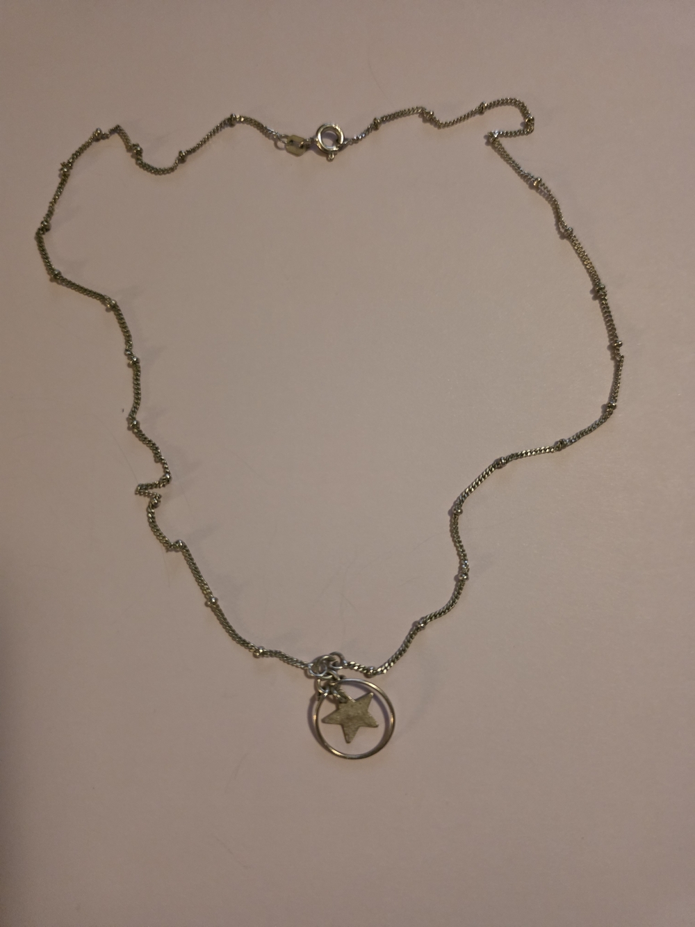 925 Vintage Silver Star Pendant Necklace On Satellite Chain